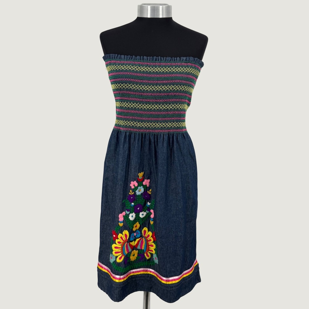 VaVa by Joy Han Denim Midi Dress Womens Large Embroidered Bird Boho Vintage